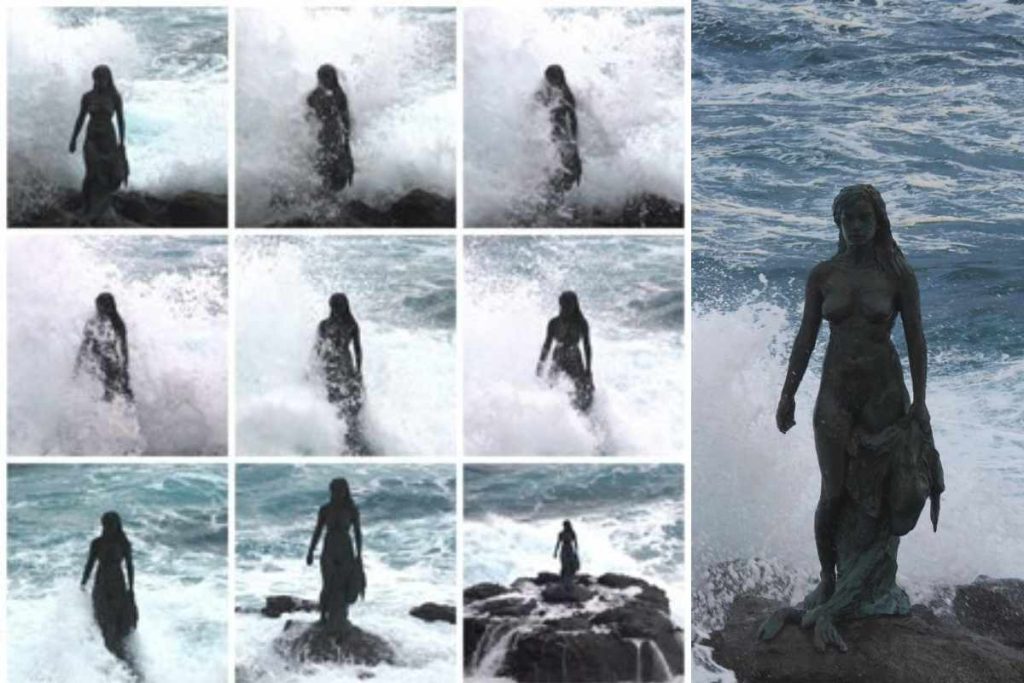 Pra conhecer essa estátua, iremos para a Ilha Faroés é conhecida pela lenda da mulher pele de foca. Mulheres que correm com os Lobos. tempestade contra a estátua 